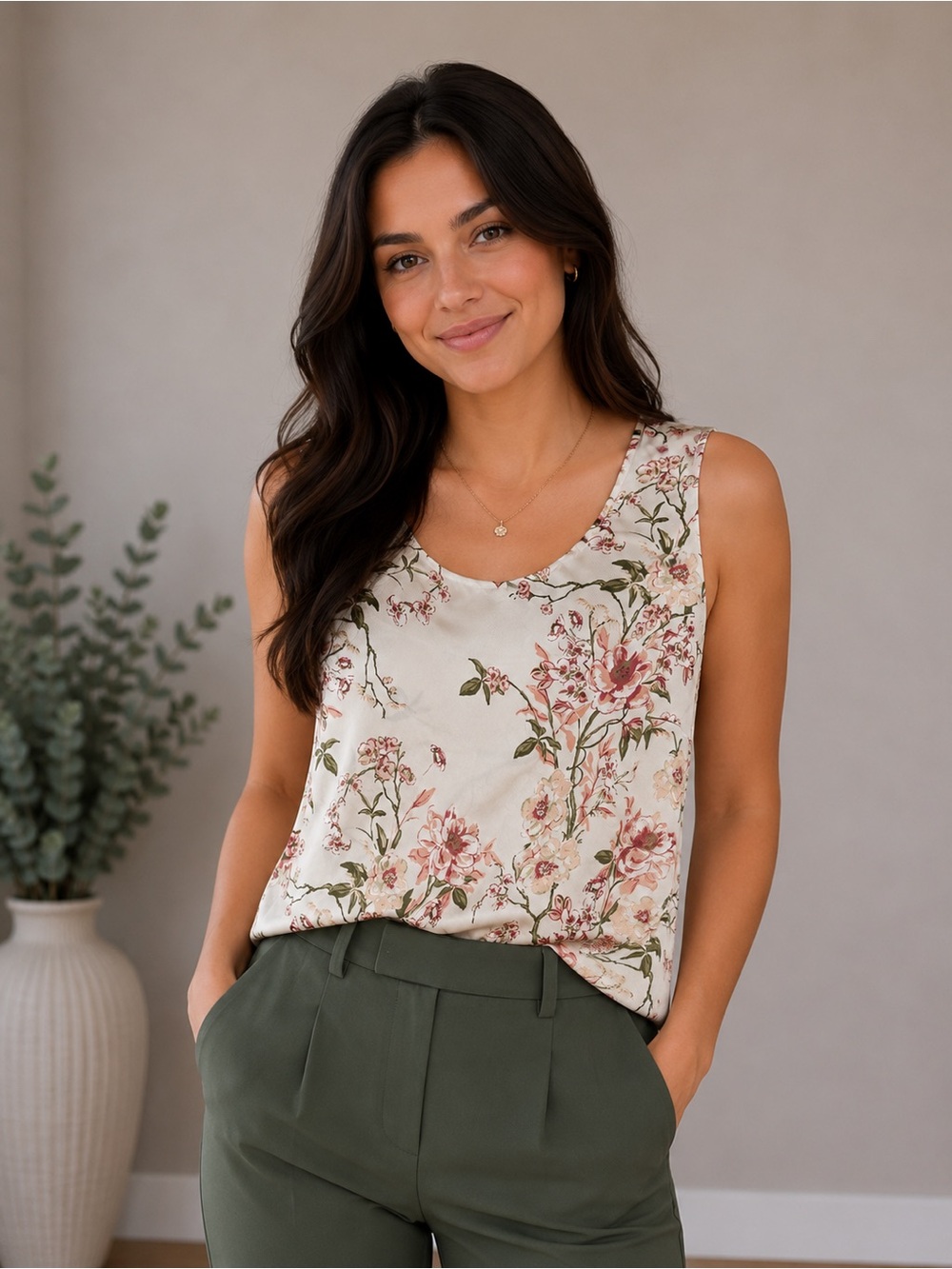Coldwater Creek White and Pink Floral Tank Top